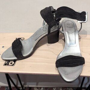 ROGER VIVIER PODIUM ANKLE STRAP SANDAL PUMP IN SUEDE LEATHER - EU 36/US 6